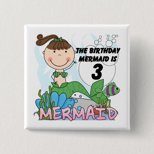 Mermaid 3rd誕生日Tシャツとギフト 缶バッジ (正面)