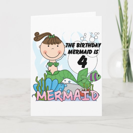 Mermaid 4th誕生日Tシャツとギフト カード (正面)