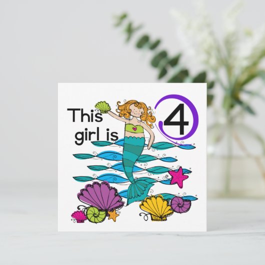 Mermaid 4th誕生日Tシャツとギフト カード (スタンド正面)