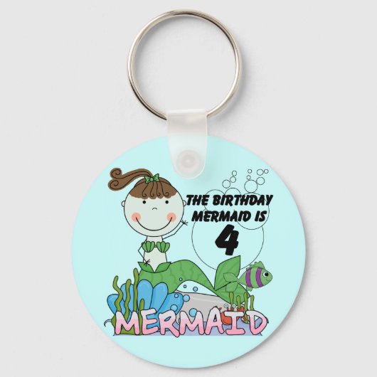 Mermaid 4th誕生日Tシャツとギフト キーホルダー (正面)