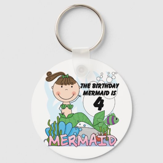 Mermaid 4th誕生日Tシャツとギフト キーホルダー (正面)