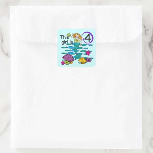 Mermaid 4th誕生日Tシャツとギフト スクエアシール (バッグ)