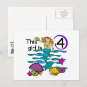 Mermaid 4th誕生日Tシャツとギフト ポストカード (正面/裏面)