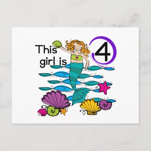Mermaid 4th誕生日Tシャツとギフト ポストカード (正面)