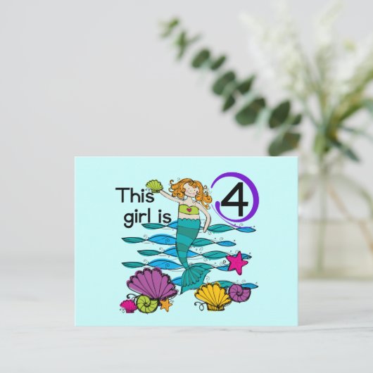Mermaid 4th誕生日Tシャツとギフト ポストカード (スタンド正面)