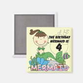 Mermaid 4th誕生日Tシャツとギフト マグネット (正面/裏面)