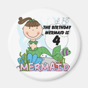 Mermaid 4th誕生日Tシャツとギフト マグネット