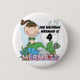 Mermaid 4th誕生日Tシャツとギフト 缶バッジ