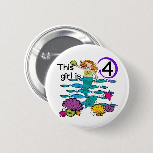 Mermaid 4th誕生日Tシャツとギフト 缶バッジ (正面&裏面)