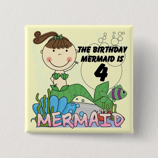 Mermaid 4th誕生日Tシャツとギフト 缶バッジ (正面)