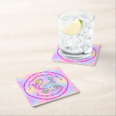 Mermaid 4th Birthday Change編集文字パーソナライズ スクエアペーパーコースター (インサイチュ)