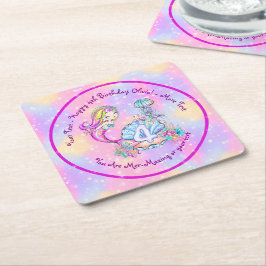 Mermaid 4th Birthday Change編集文字パーソナライズ スクエアペーパーコースター