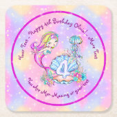 Mermaid 4th Birthday Change編集文字パーソナライズ スクエアペーパーコースター (正面)