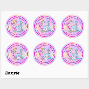 Mermaid 4th Birthday Change編集文字パーソナライズ ラウンドシール