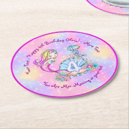 Mermaid 4th Birthday Change編集文字パーソナライズ ラウンドペーパーコースター