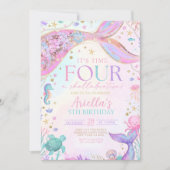 Mermaid 4Th Birthday Invitation 招待状 (正面)