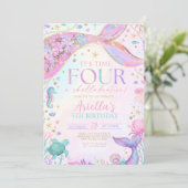 Mermaid 4Th Birthday Invitation 招待状 (スタンド正面)