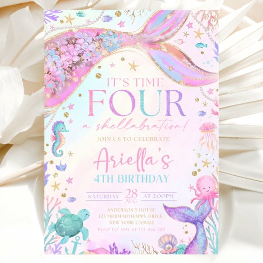 Mermaid 4Th Birthday Invitation 招待状