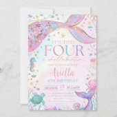 Mermaid 4th Birthday Invitation, Mermaid Four Invi 招待状 (正面)