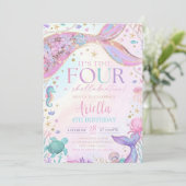 Mermaid 4th Birthday Invitation, Mermaid Four Invi 招待状 (スタンド正面)