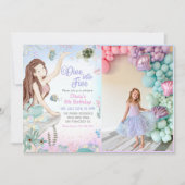 Mermaid 5th誕生日ダイビングへ5つのパーティー写真 招待状 (正面)