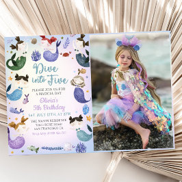 Mermaid 5th誕生日ダイビングへ5つのパーティー写真 招待状