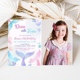 Mermaid 5th誕生日ダイビングへ5つのパーティー写真 招待状