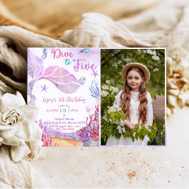 Mermaid 5th誕生日ダイビングへ5つのパーティー写真 招待状