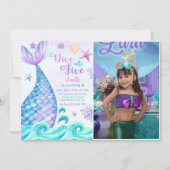 Mermaid 5th誕生日ダイビングへ5つのパーティー写真 招待状 (正面)