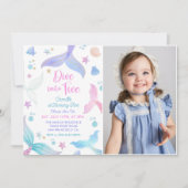 Mermaid 5th誕生日ダイビングへ5つのパーティー写真 招待状 (正面)