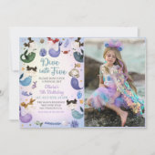 Mermaid 5th誕生日ダイビングへ5つのパーティー写真 招待状 (正面)