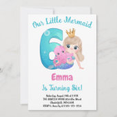 Mermaid 6th Birthday Party招待 招待状 (正面)