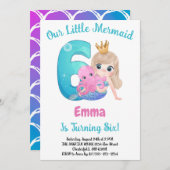 Mermaid 6th Birthday Party招待 招待状 (正面/裏面)