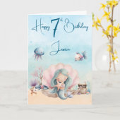 Mermaid 7th Birthday Folded Greeting Card カード (黄色い花)