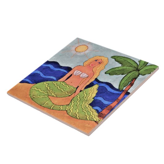 Mermaid and Palm Tree Digital絵画's(人魚とヤシの木のデジタル抽象芸術 タイル (側面)
