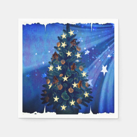 Mermaid and Starfish Christmas Tree Napkins スタンダードカクテルナプキン (正面)