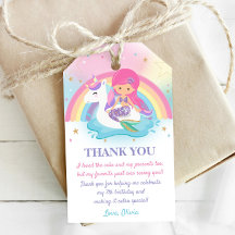 Mermaid and Unicorn Pool Birthday Party Thank You