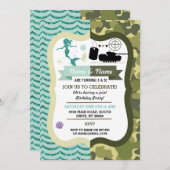 Mermaid & Army Boy Girl誕生日共有パーティー 招待状 (正面/裏面)