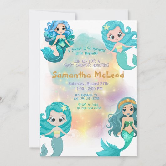Mermaid Baby Shower Girl Under the Sea 招待状 (正面)