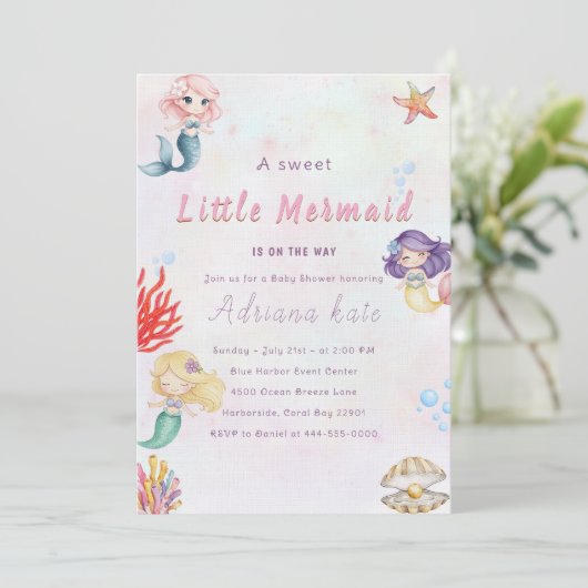 Mermaid Baby Shower Under the Sea Baby Girl Invita 招待状 (スタンド正面)