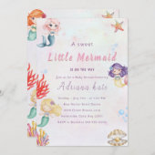 Mermaid Baby Shower Under the Sea Baby Girl Invita 招待状 (正面/裏面)