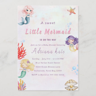 Mermaid Baby Shower Under the Sea Baby Girl Invita 招待状