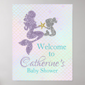 Mermaid Baby Shower Welcome Sign 11x14ポスター ポスター