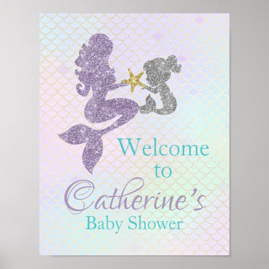 Mermaid Baby Shower Welcome Sign 11x14ポスター ポスター (正面)