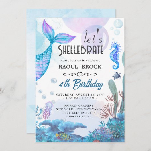 mermaid birthday 招待状 (正面/裏面)