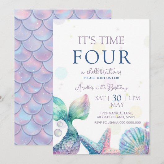 Mermaid Birthday 招待状 (正面/裏面)
