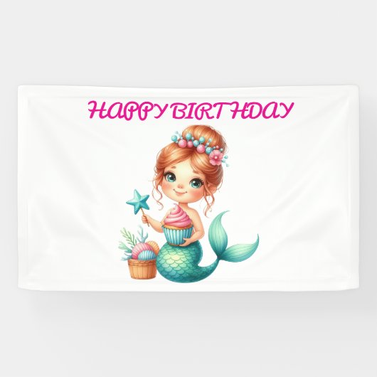 Mermaid Birthday Banner Cute Ocean Party Deco 横断幕 (横)