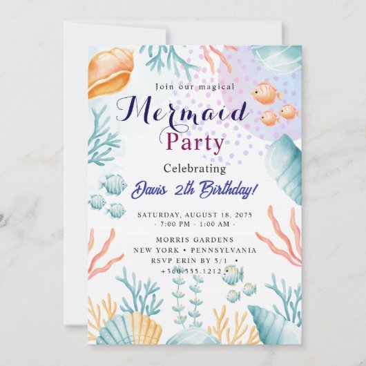 Mermaid Birthday Bash 招待状 (正面)