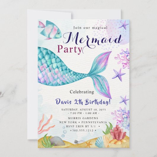 Mermaid Birthday Bash 招待状 (正面)