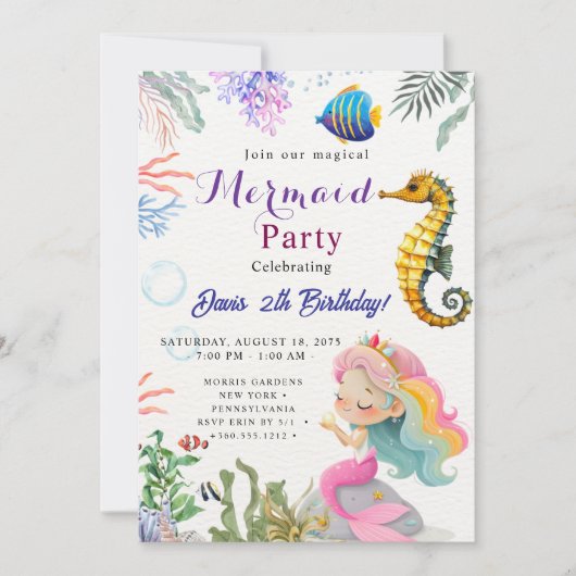 Mermaid Birthday Bash 招待状 (正面)